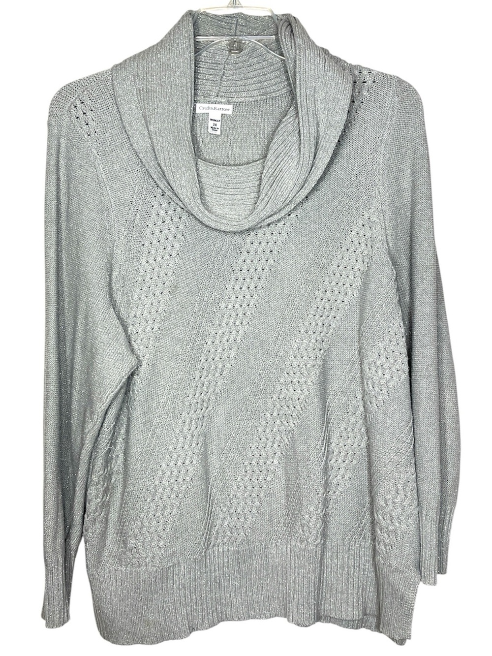 Croft & barrow Silver Sparkling Cowl Neck Sweater